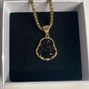 Gold and Black Buddha Pendant Necklace